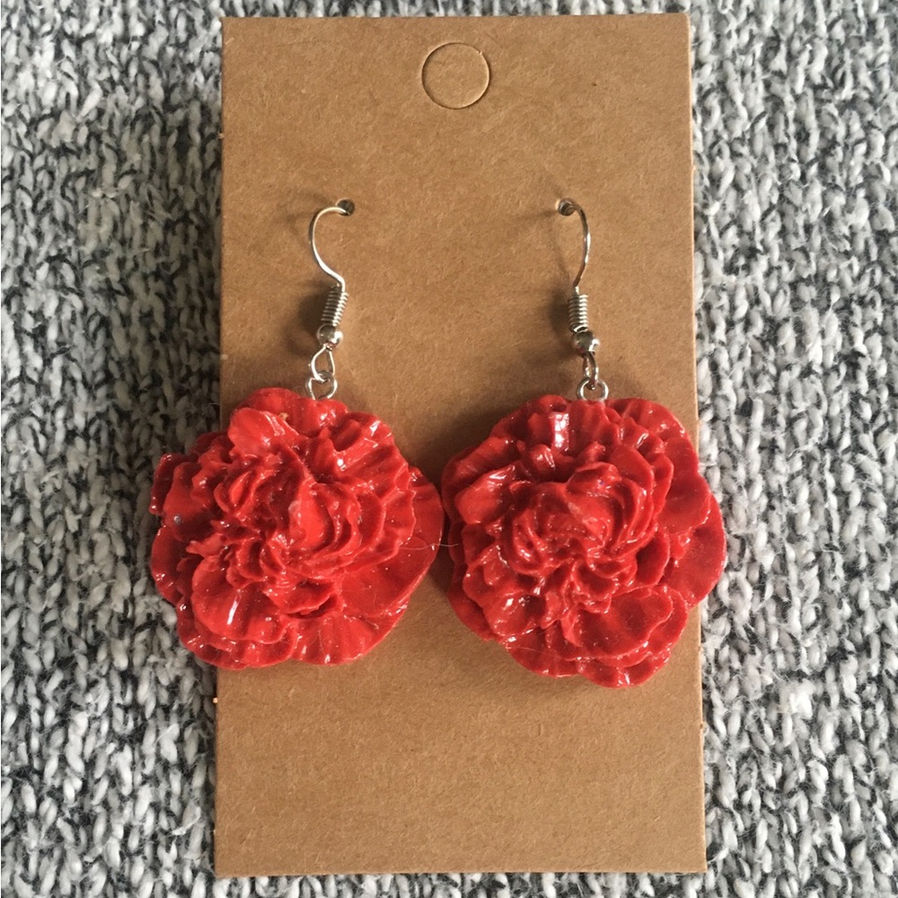 Red Rose Drop Earrings